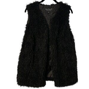 Jason Maxwell Sweater Vest Women's Black Faux Fur V-Neck Lined Pockets